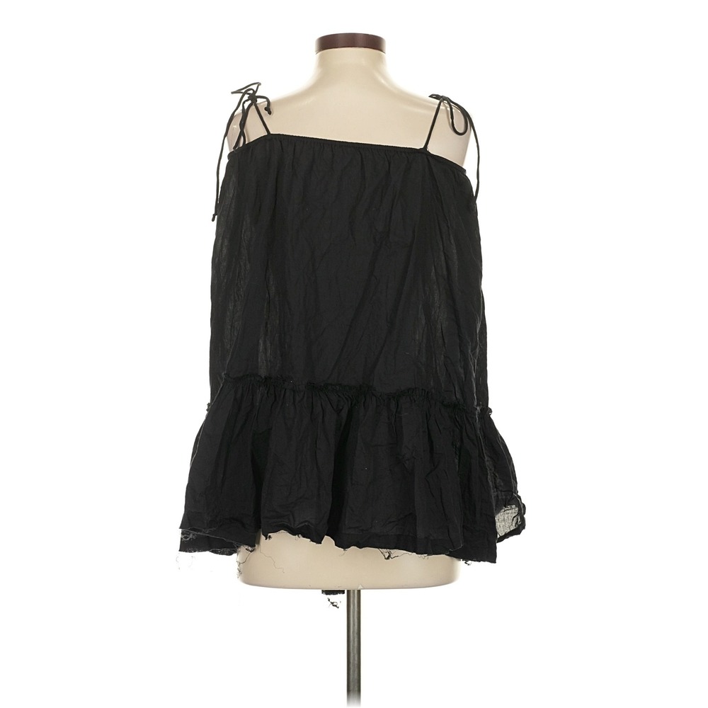 Intimately Free People Black Sequin Ruffle Babydoll Tunic Top Tie Strap Boho - Picture 2 of 6